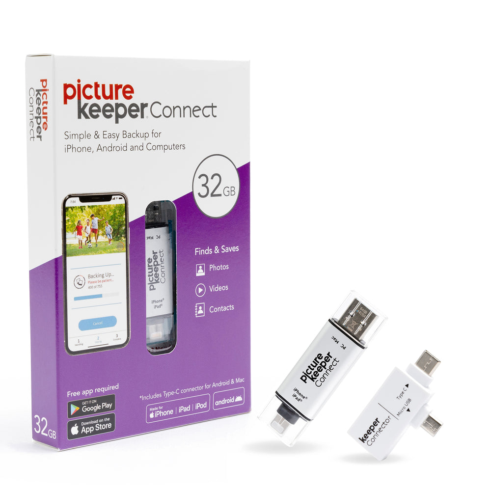 Picture Keeper Connect (32GB) for Phones, Tablets, and Computers - Save up to 8,000 photos, videos and contacts
